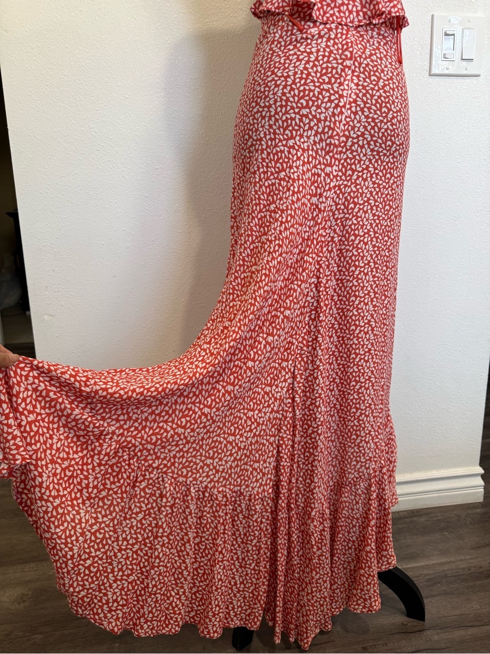 Skylar + Madison Red Floral Tie Front Crop Top & High Low Maxi Skirt Set Small - Picture 4 of 11